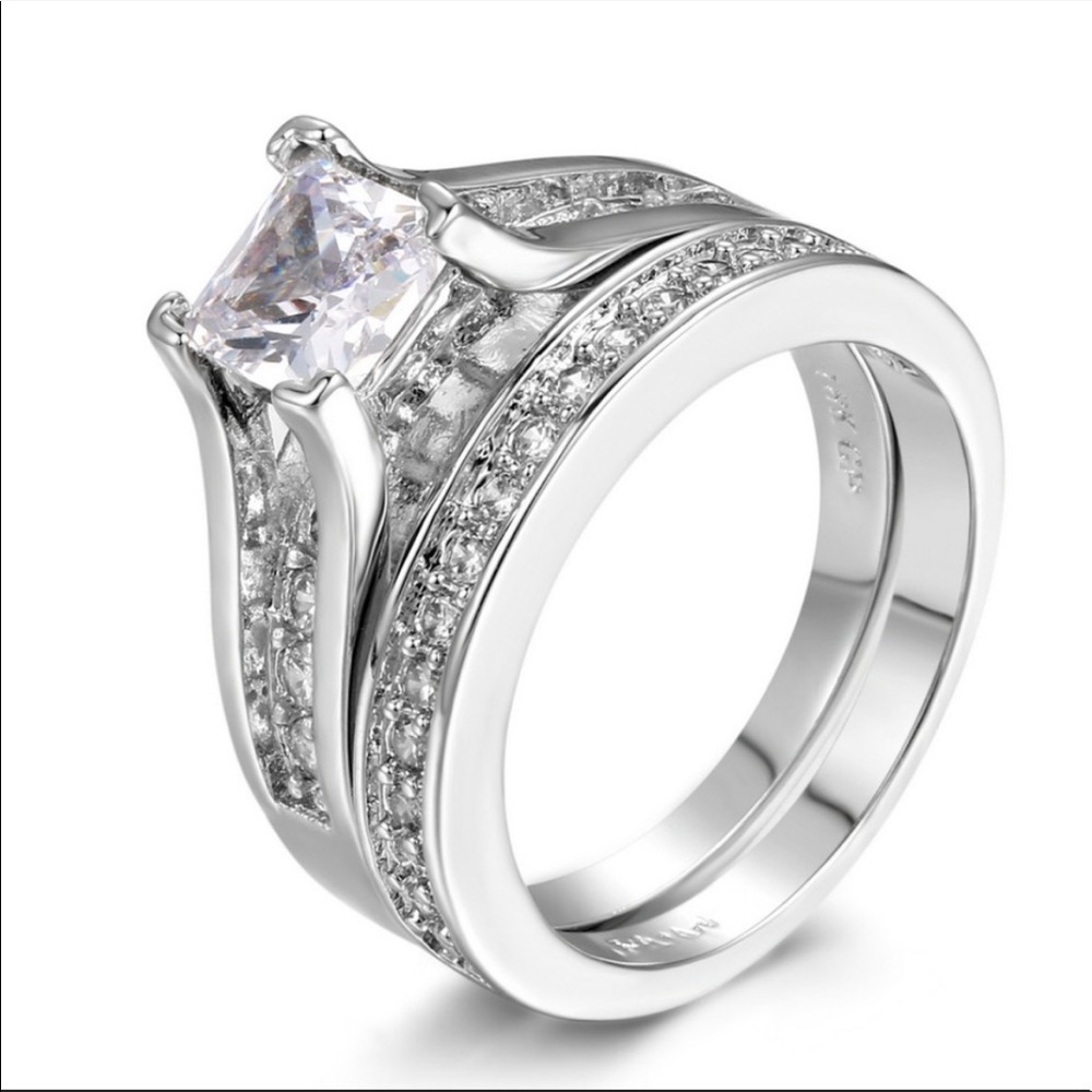 925 STERLING SILVER DIAMOND 2SET ENGAGEMENT RING - Picture 6 of 6